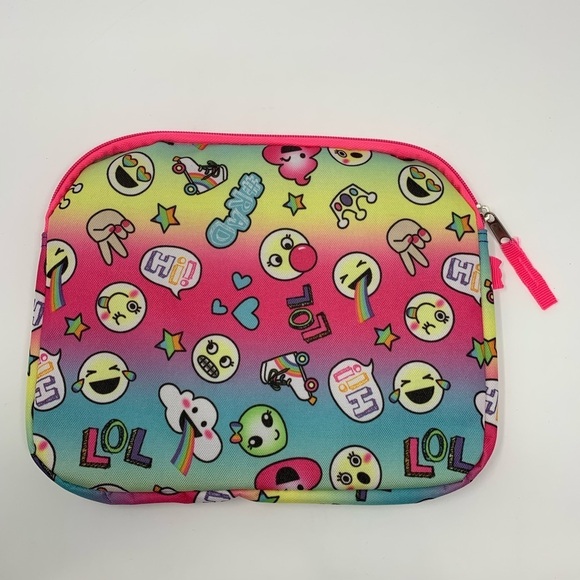 Girls Emoji Graphic Rainbow Zip Up IPad Bag - Picture 3 of 9